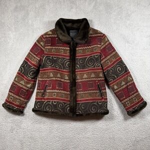 Tally-Ho Jacket Womens Medium Fleece Lined Full Zip Aztec Geometric Retro